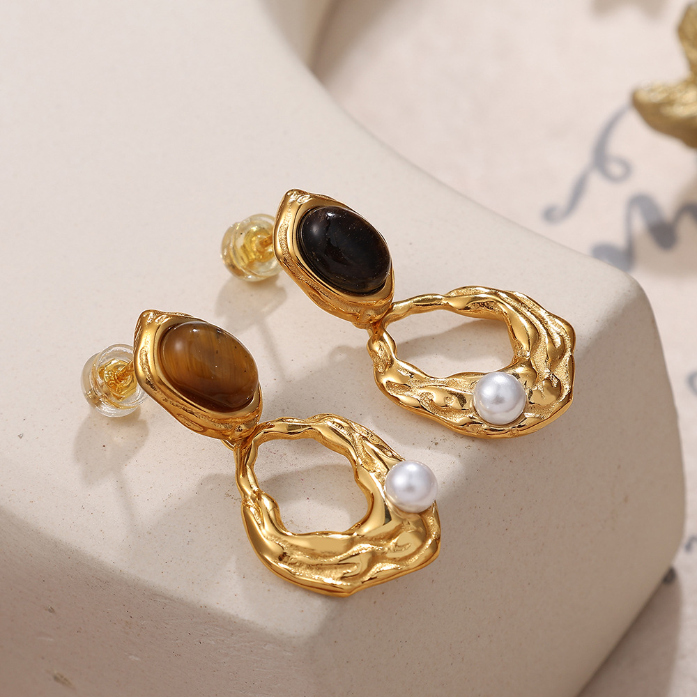 Tiger Eye Metal Stud Earrings