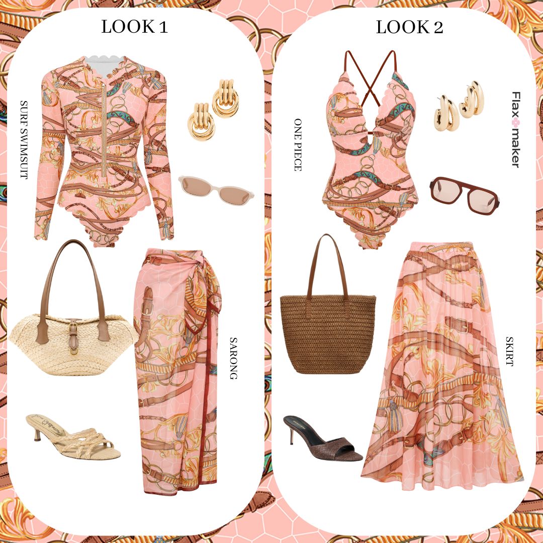 V Neck Lace Printed Swimsuit Set(s)