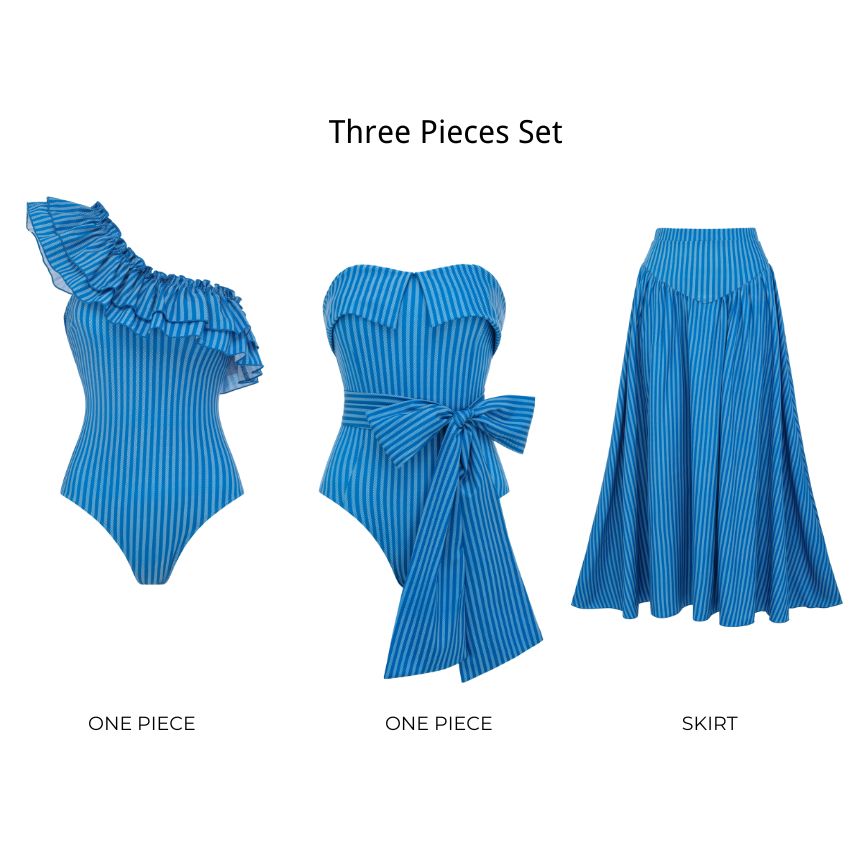 Bandeau Bowknot Decor Striped Print Swimsuit Set(s)