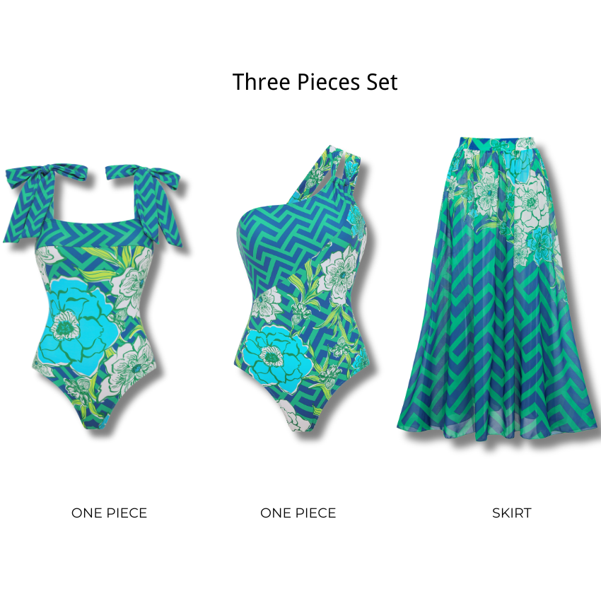 One Shoulder Blossom Print Swimsuit Set(s)