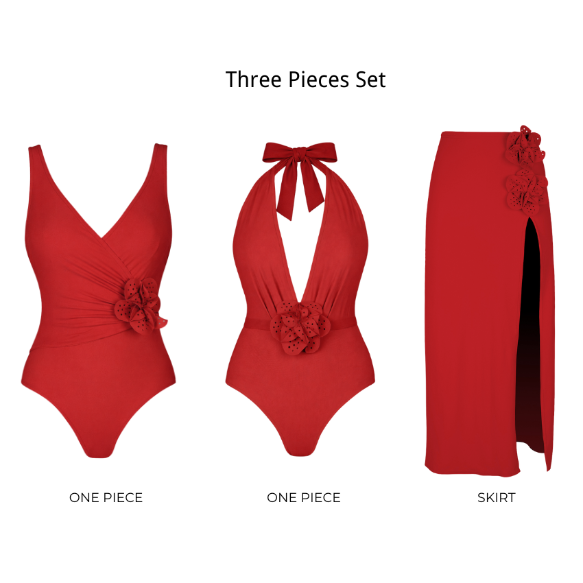 V Neck 3D Flower Swimsuit Set(s)