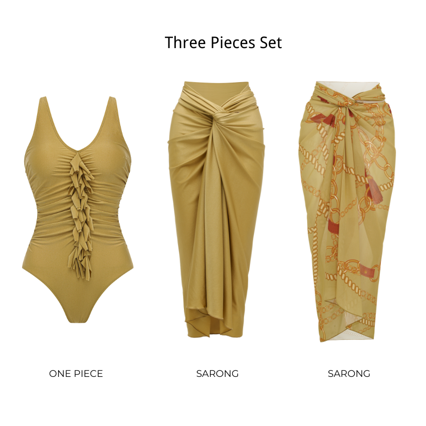 V Neck Tassel Shiny Swimsuit Set(s)