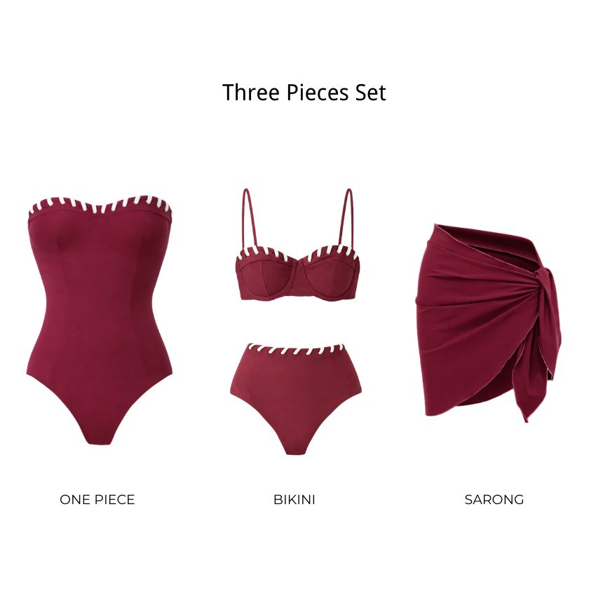 Bandeau Solid Color Swimsuit Set(s)