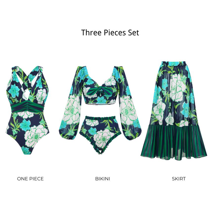 Netted Lantern Blossom Print Swimsuit Set(s)