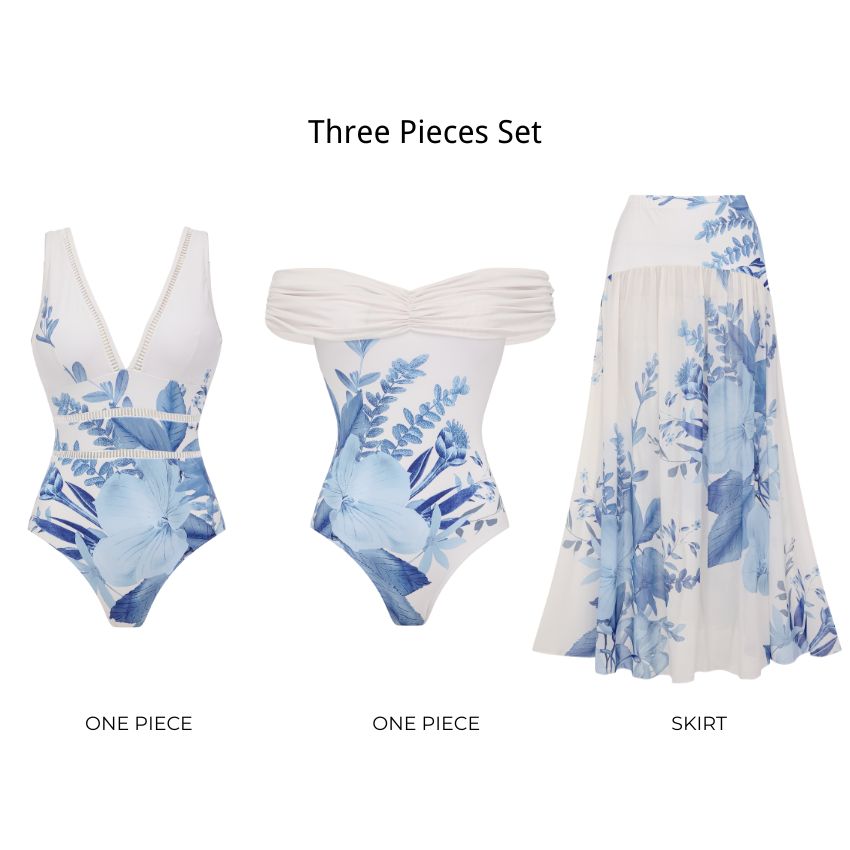 Off Shoulder Blossom Print Swimsuit Set(s)