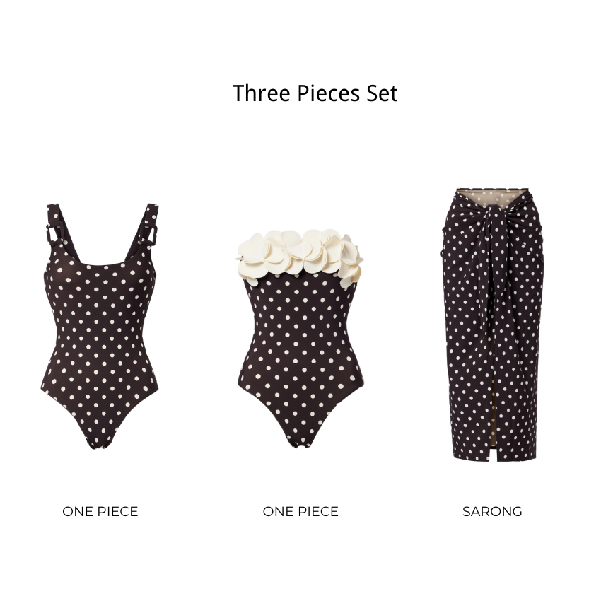 Bandeau 3D Flower Polka Dot Print Swimsuit Set(s)