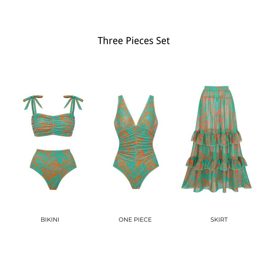 V Neck Color Block Printed Swimsuit Set(s)