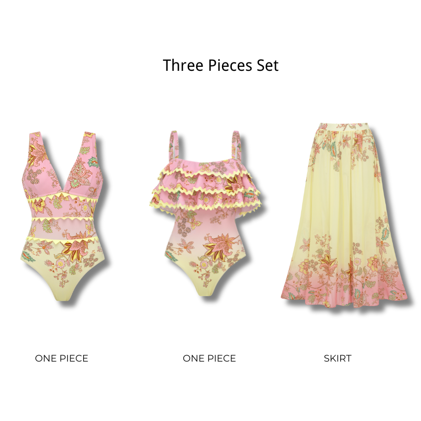 V Neck Color Block Printed Swimsuit Set(s)