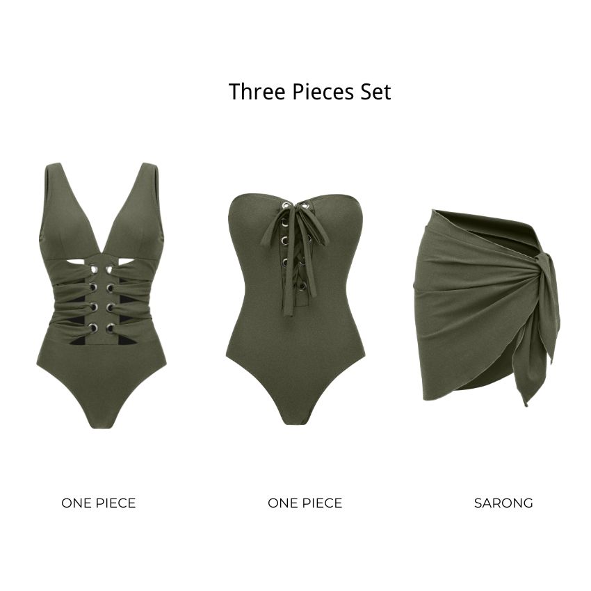 Cutout V Neck Flash Swimsuit Set(s)