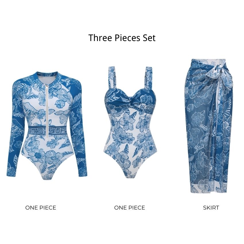 Color Block Long Sleeve Rashguard Swimsuit Set(s)