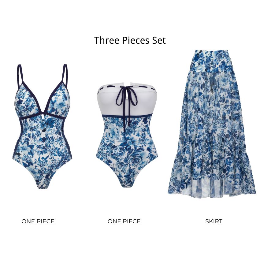 V Neck Blossom Print Swimsuit Set(s)
