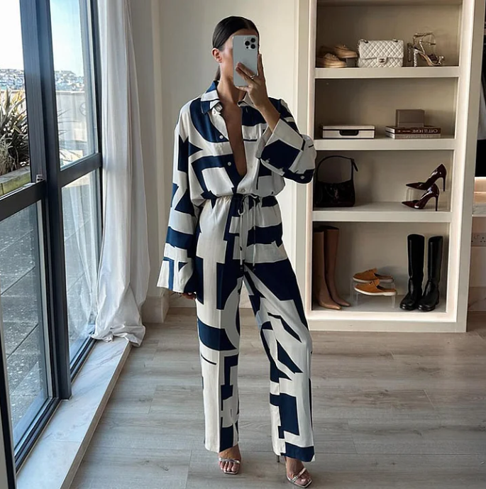 Graphic Printed Long Sleeve Shirt and Pants Set