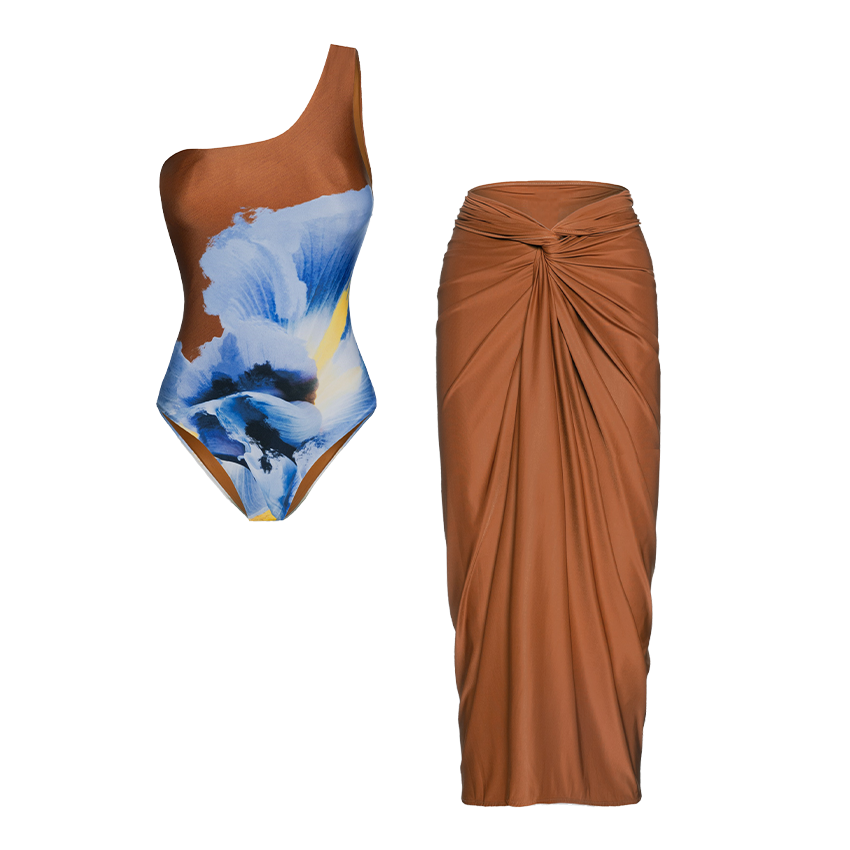 [Copy]V Neck Bowknot Decor Printed Swimsuit Set(s)