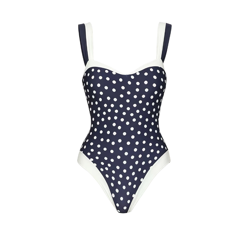Navy Polka Dot Bow One-Piece Swimsuit
