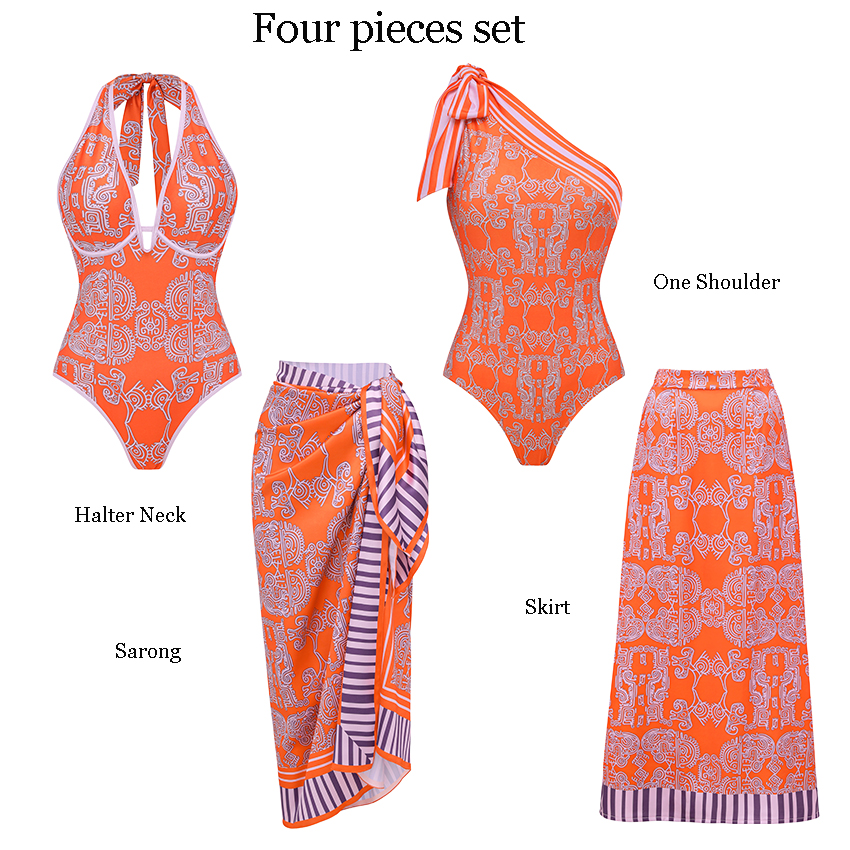 Halter Neck Underwire Tribal Print Swimsuit Set(s)
