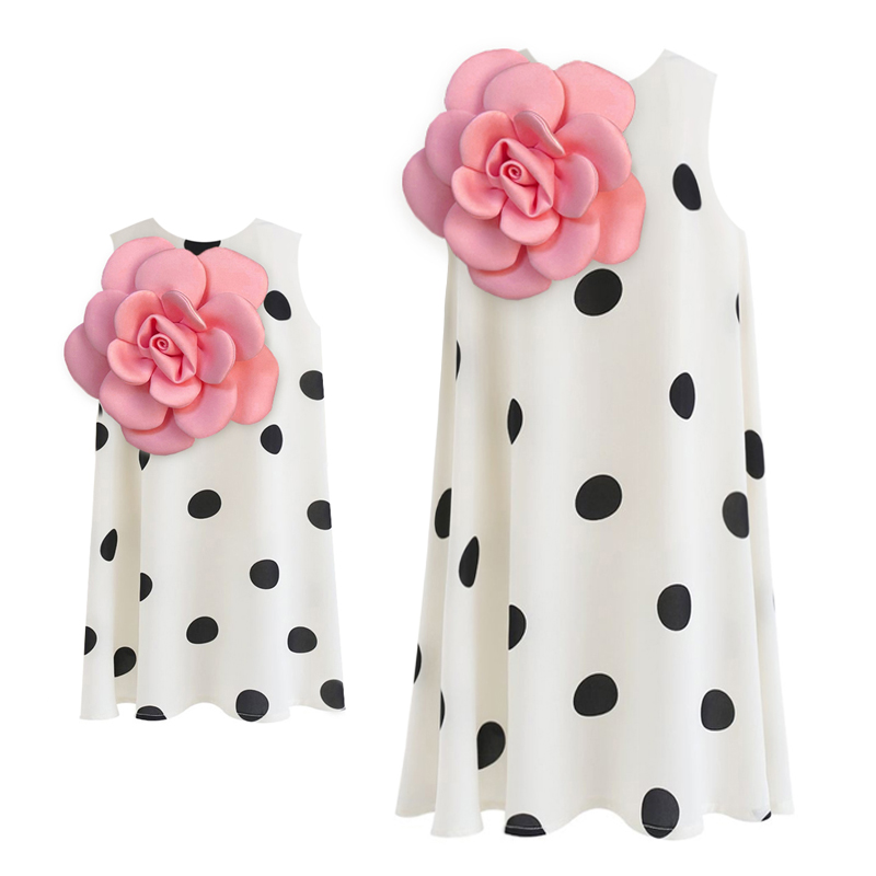 Mom&Me 3D Flower Polka Sleeveless Dress