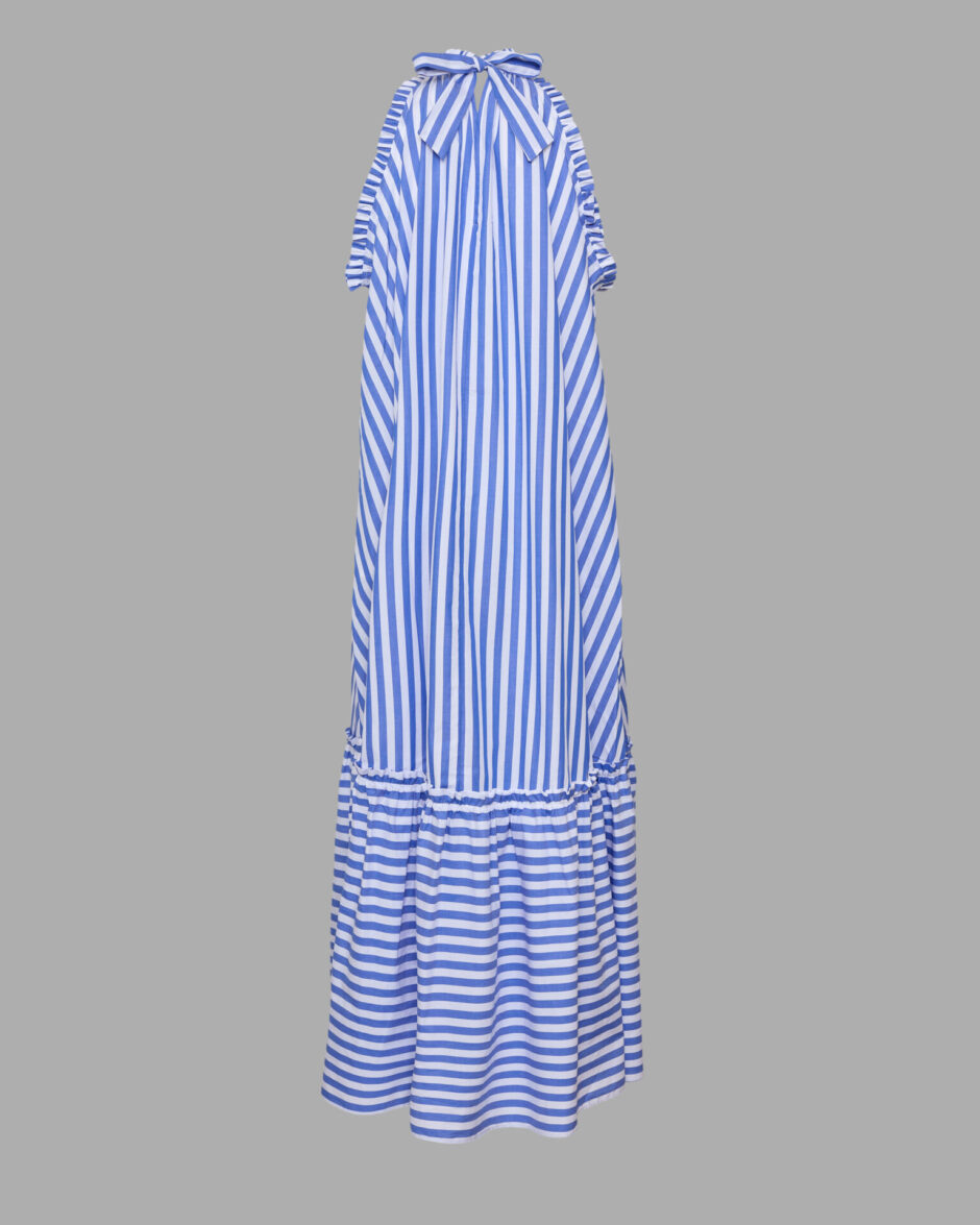 Striped Print Frilled Maxi Dress