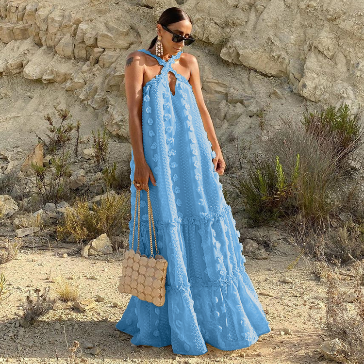 Halter 3D Flower Maxi Dress