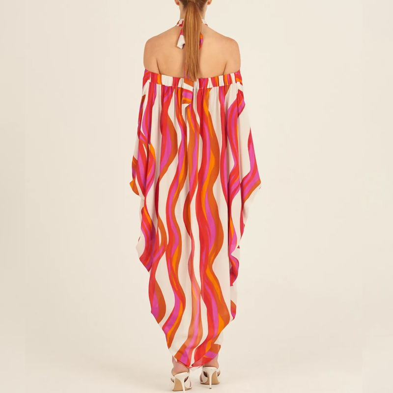 Halter Printed Color Block One Piece Swimsuit and Cover Up