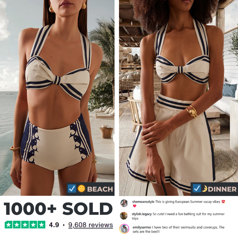 Navy Style Printed Bikini Swimsuit and Shorts