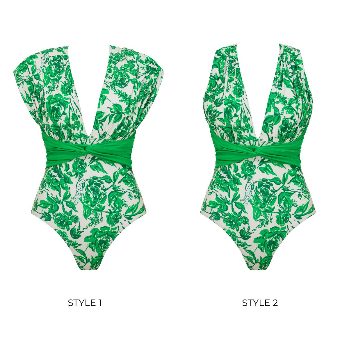 V Neck Printed One Piece Swimsuit and Skirt