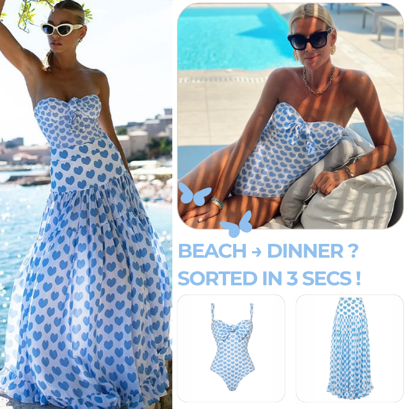 Bowknot Heart Print One Piece Swimsuit and Skirt