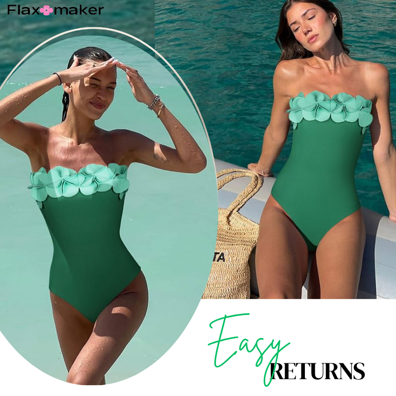 Bandeau 3D Flower One Piece Swimsuit and Skirt