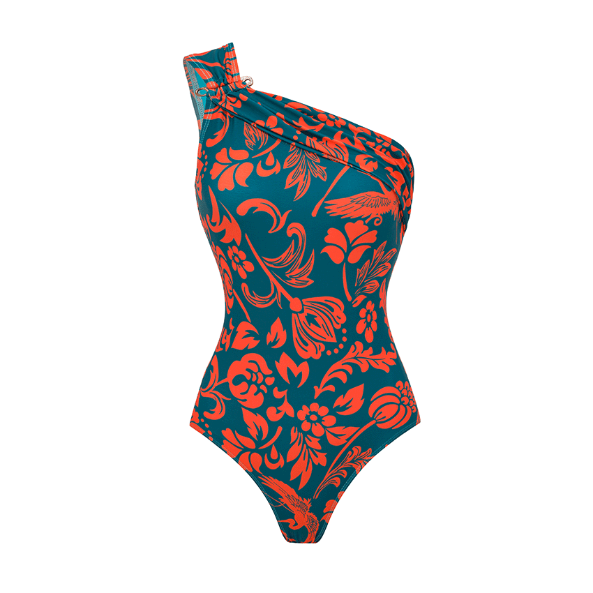 One Shoulder Printed Blue Swimsuit Set(s)