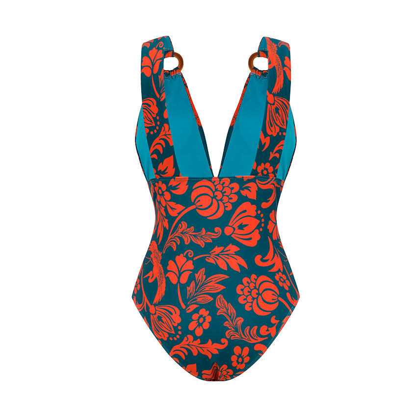 V-neck O Ring Decoration Printed Swimsuit Set(s)