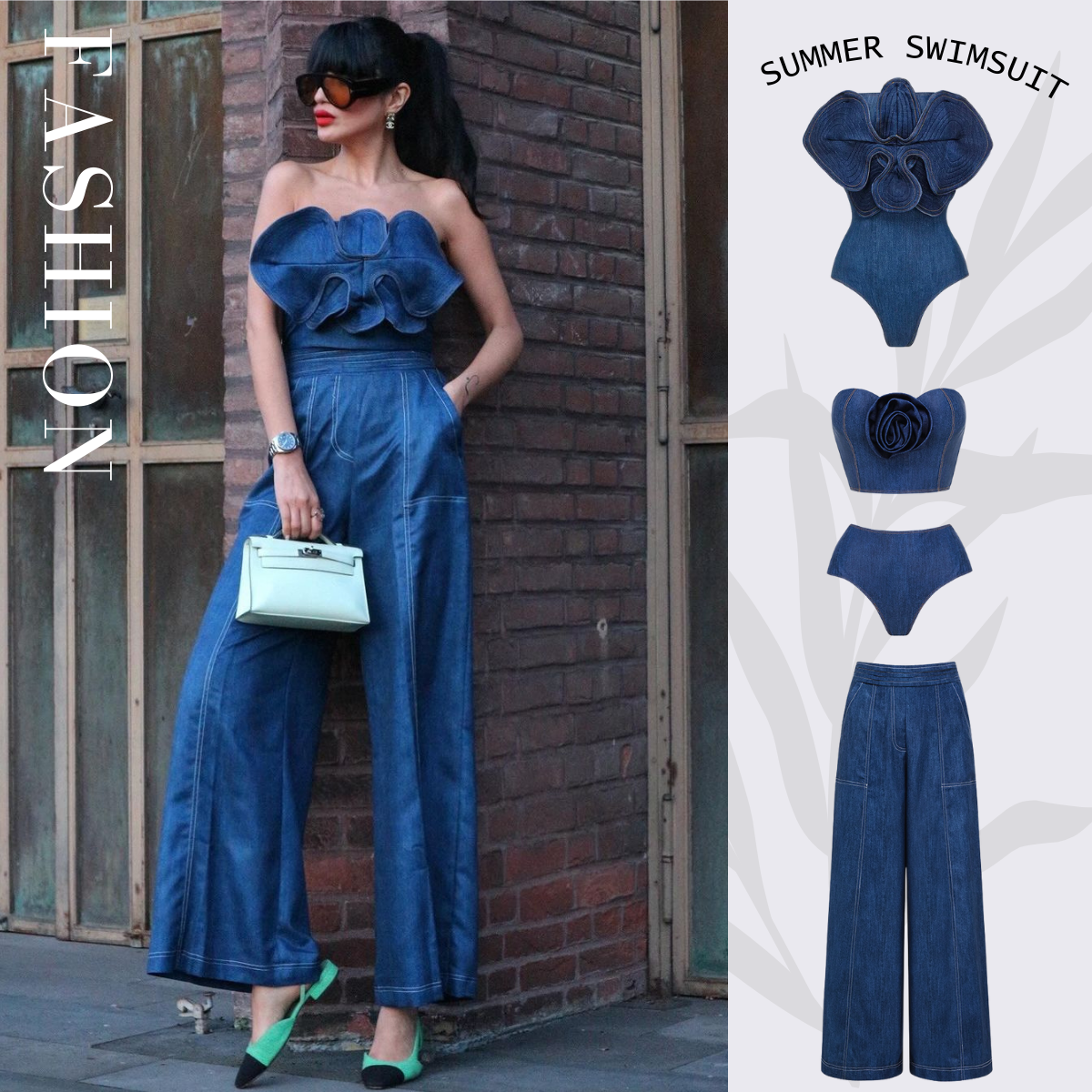 Off Shoulder 3D Flower Printed One Piece Swimsuit and Skirt