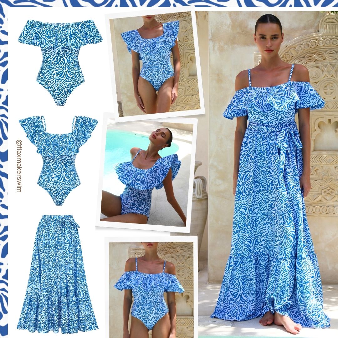 Ruffle Printed One Piece Swimsuit and Skirt