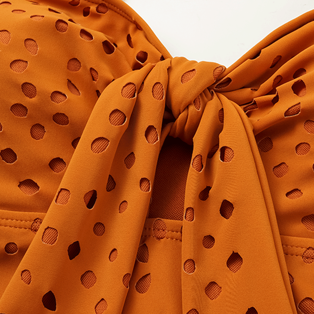 Sling Cut Out Bow Tie One Piece Swimsuit and Skirt