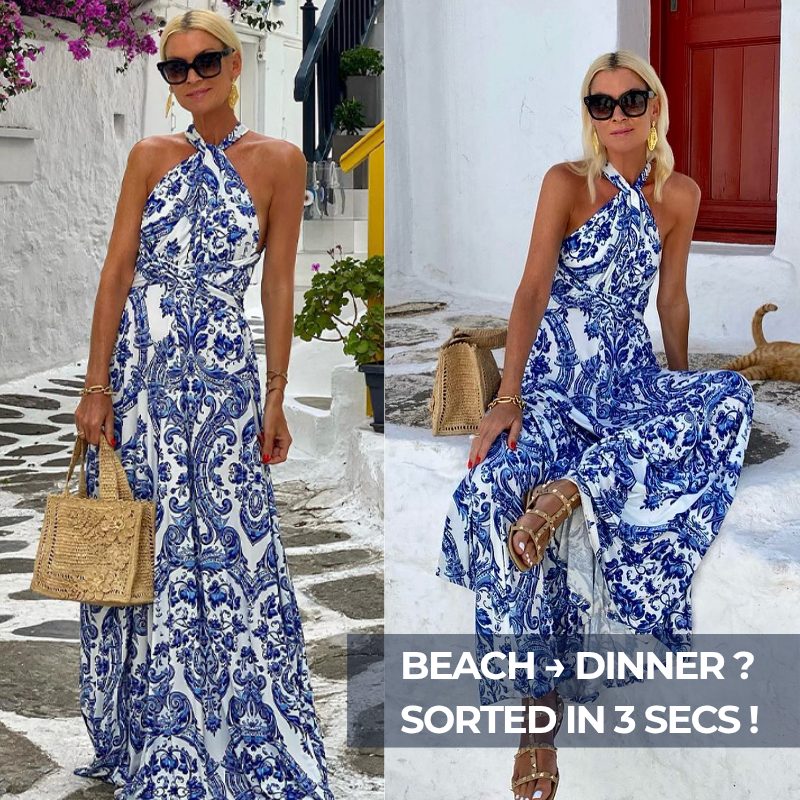 Halter Retro Printed Backless Dress