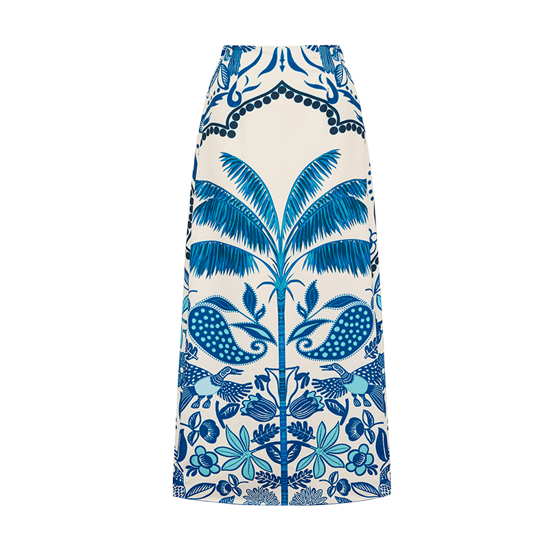 Sling Cut Out Coconut Tree Print One Piece Swimsuit and Skirt