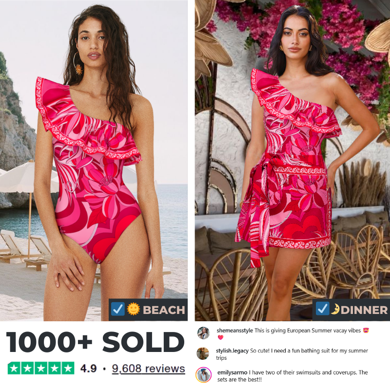 One Shoulder Ruffle Printed One Piece Swimsuit and  Sarong or Shorts