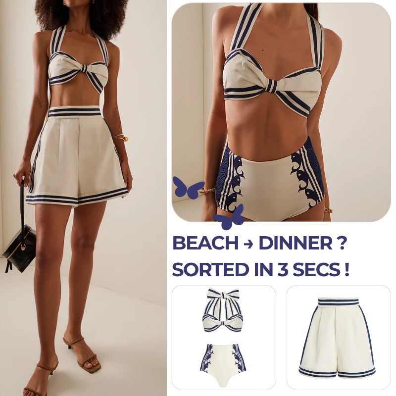 Navy Style Printed Bikini Swimsuit and Shorts