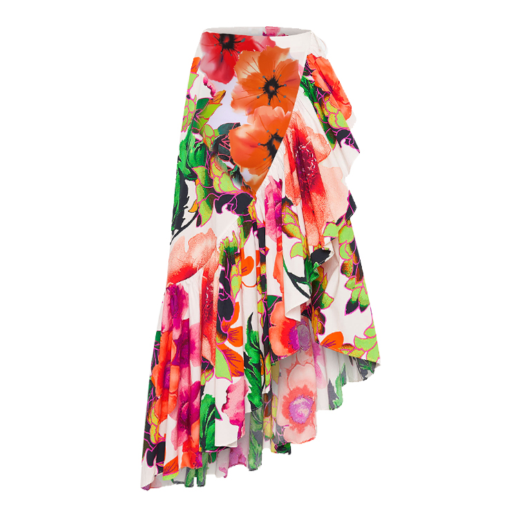 Off Shoulder Ruffled Printed One Piece Swimsuit and Skirt Flaxmaker