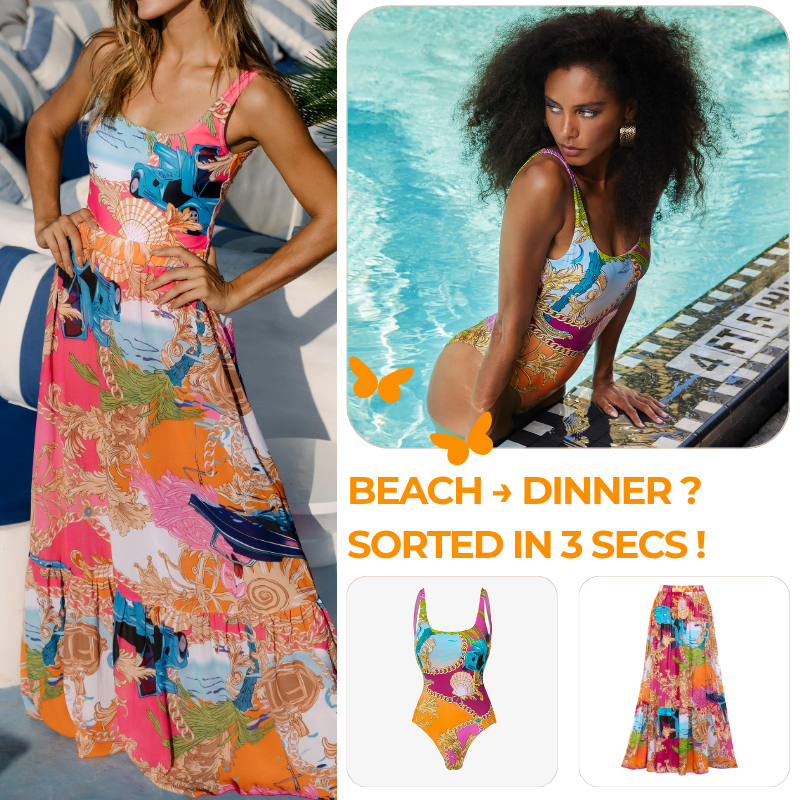 Round Neck Shell Print One Piece Swimsuit and Sarong or Skirt