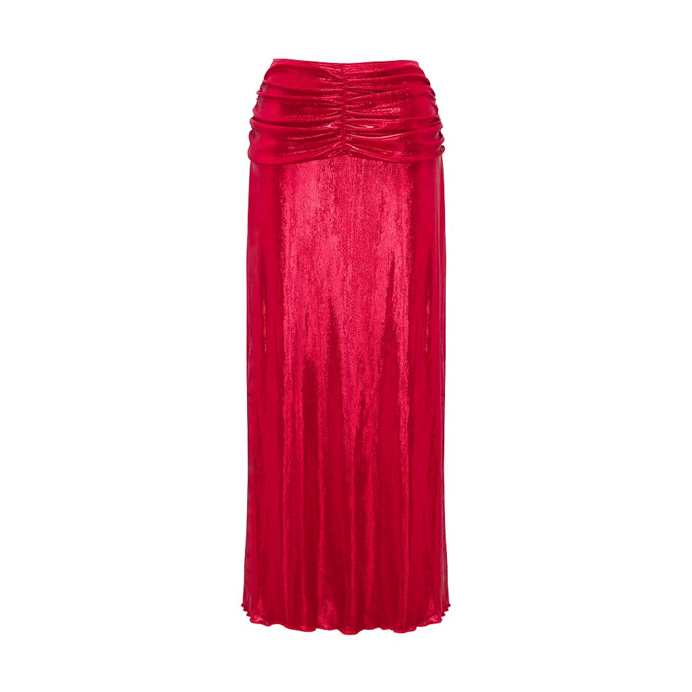 Red Shiny Embroidery Decoration One Piece Swimsuit and Skirt