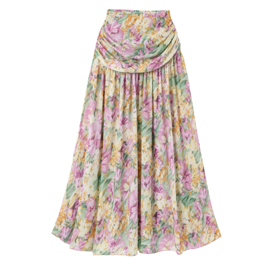 One Shoulder Cut out Blossom Printed One Piece Swimsuit and skirt Flaxmaker