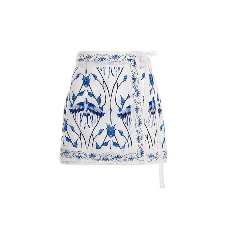 Strappy Blue Print High Waist Bikini Swimsuit and Sarong Flaxmaker