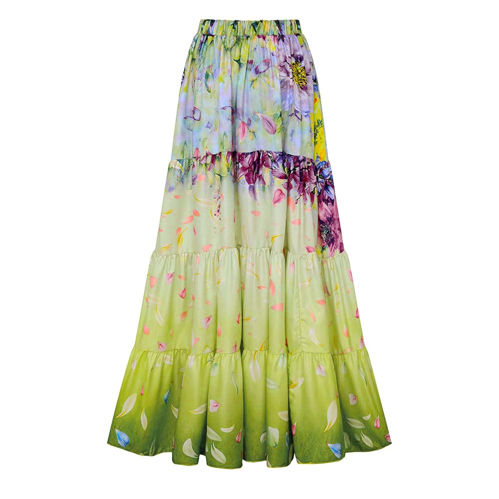 Gradient Flowers Printed One Piece Swimsuit and Skirt