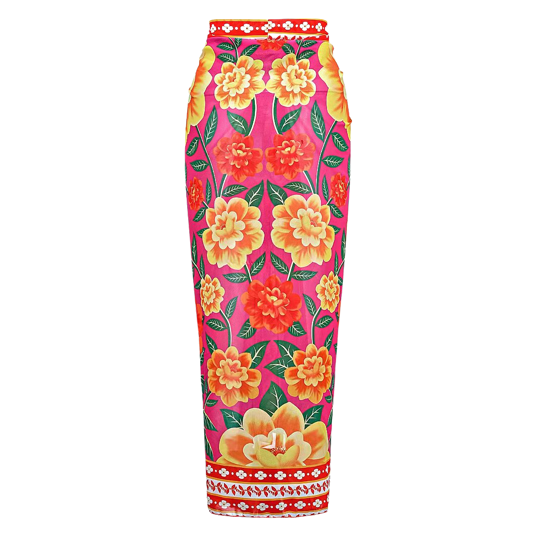 Ruffled Contrast Print One Piece Swimsuit and Sarong Flaxmaker