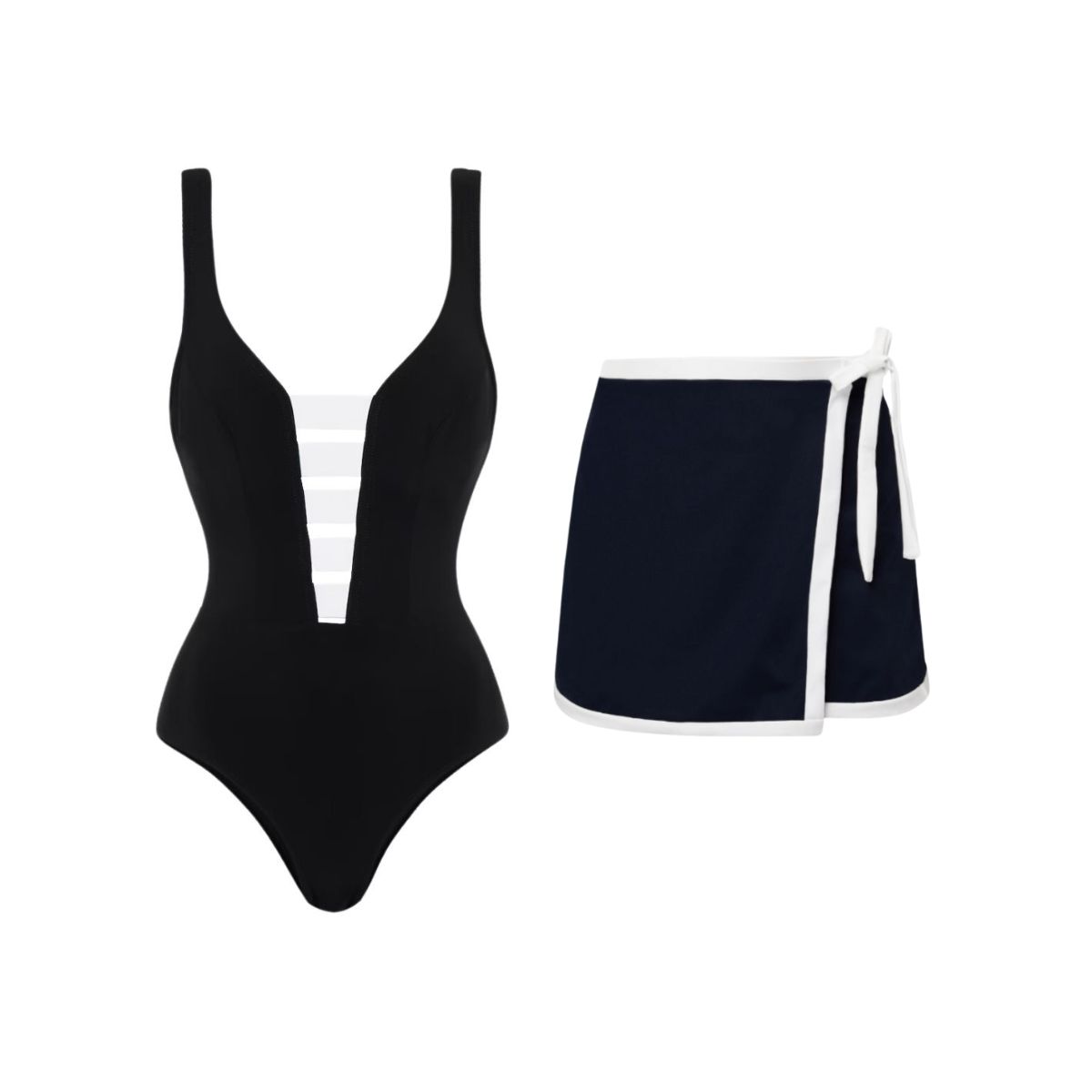 Cutout Color Block One Piece Swimsuit and Skirt