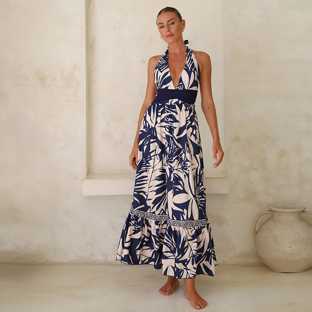 V Neck Leaves Print One Piece Swimsuit and Pants/Skirt