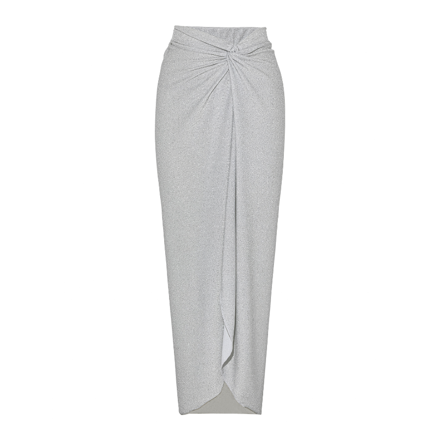 Silver Embroidered Long Sleeves Cutout Swimsuit and Sarong