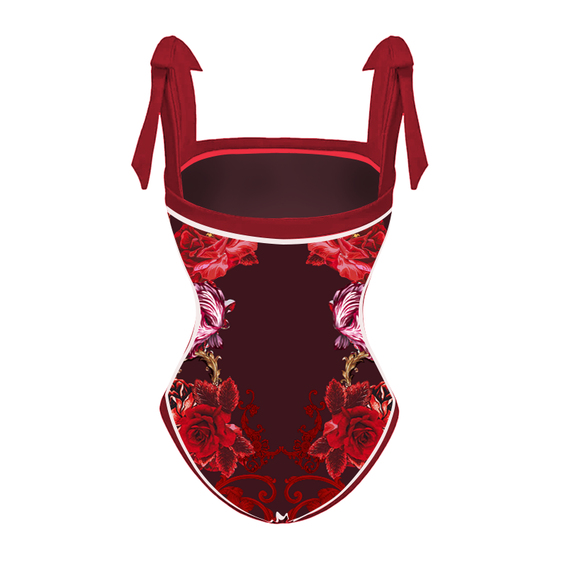 Bowknot Tie-shoulder One Piece Swimsuit and Skirt Flaxmaker