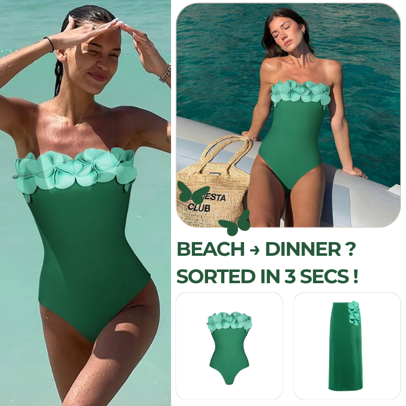 Bandeau 3D Flower One Piece Swimsuit and Skirt