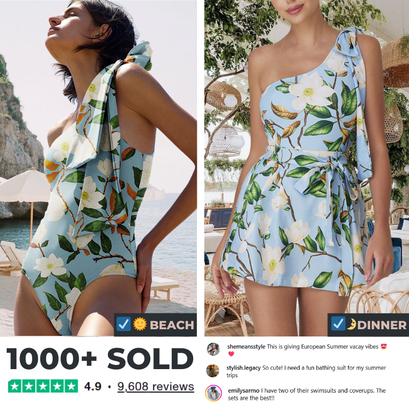 Magnolia Printed One Shoulder One Piece Swimsuit and Skirt