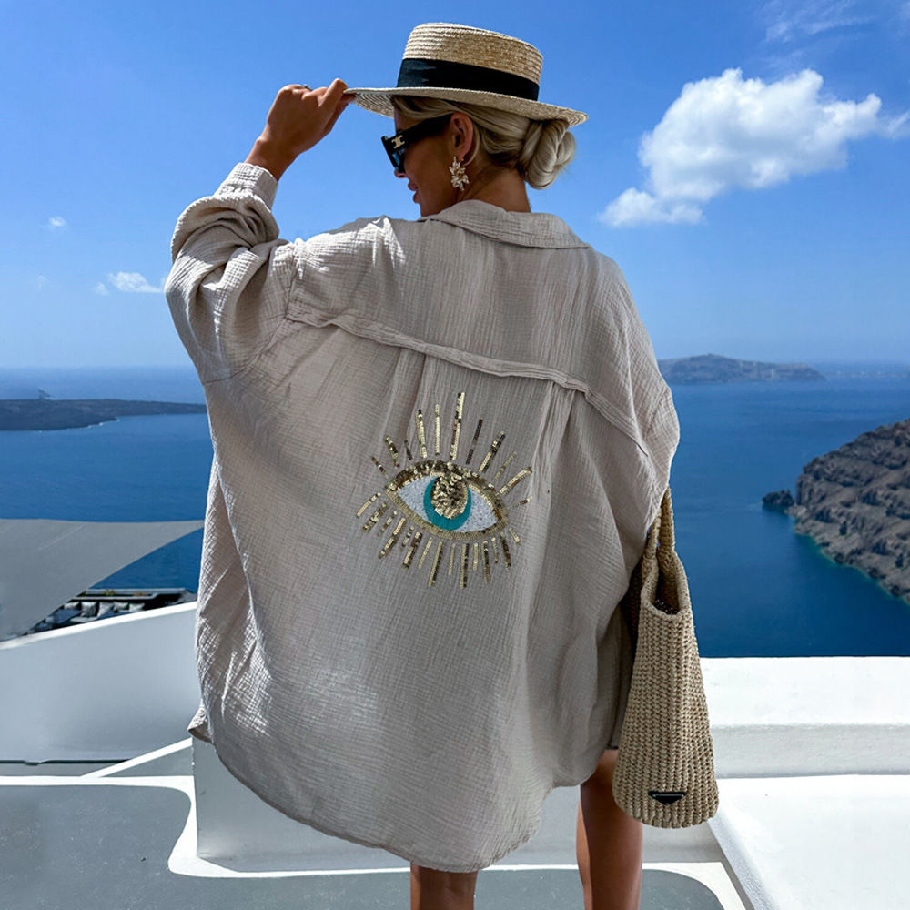 Sequin Solid color Oversize Shirt